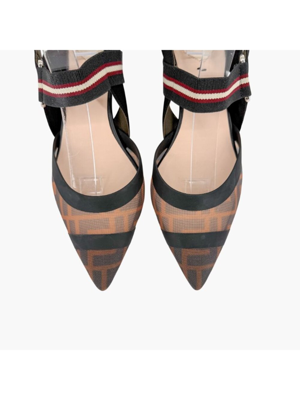 Fendi Colibri FF Mesh Slingback Pumps Heels Brown Zucca Size 37.5 US 7.5 Women’s - Picture 3 of 14